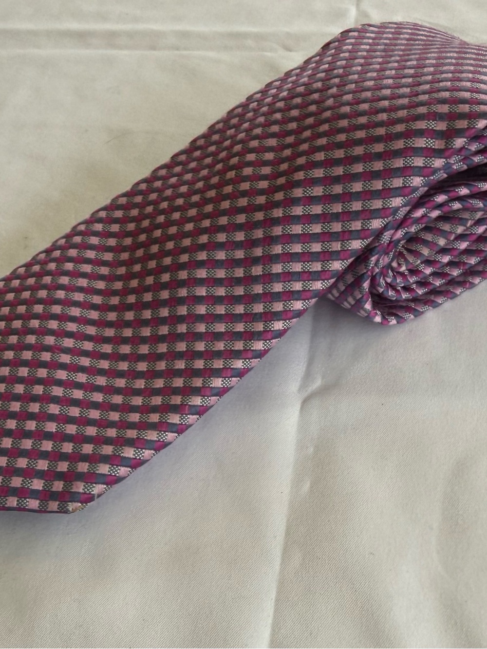 Michael Kors Pink and Black Checked Silk Tie